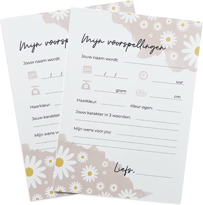My Little Buddha - Babyshower Invulkaarten - 20 stuks - Madeliefjes - Voor meisjes