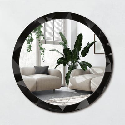Wallfluent Bedrukte Ronde Spiegel - Ronde Spiegel Met Bedrukte Lijst Abstract Zwart - 100 cm / 86 cm - Zwart - Zwart Ronde Spiegel Met Decoratie - Badkamerspiegel - Gangspiegel - Eetkamer - Spiegelmontageset