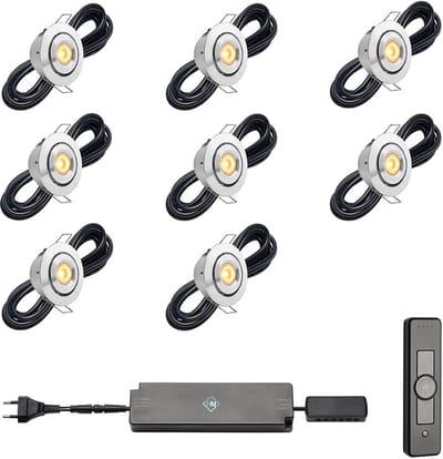 LED veranda inbouwspots Toledo ab inclusief trafo en afstandsbediening - 3W / dimbaar / kantelbaar / inbouwspot / terrasoverkapping / overkapping / serre / carport / warm wit / rond / 230V / IP44 / set van 8 stuks