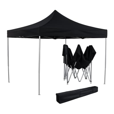 VDD - Partytent - 3 x 3 m - Easy Up Opvouwbaar - Waterdicht - Paviljoen - Inklapbare Tent met Draagtas - Partytent voor Tuin, Feest & Evenementen - Camping - Snelle Opzet - Zwart