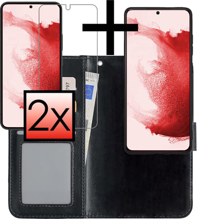 Hoesje - 2 in 1 - Geschikt voor Samsung Galaxy S22 - Met 2x Screenprotector - En Uitneembare Hard Cover - Bookcase - Wallet Case - Met Pasjeshouder - Book Case - Uitneembaar - Pashouder - Kunstleer - Zwart