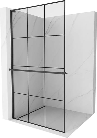 Mexen Kioto+ L douchewand met plank Walk-in 100 x 200 , zwart raster, zwart - 800-100-123-70-77
