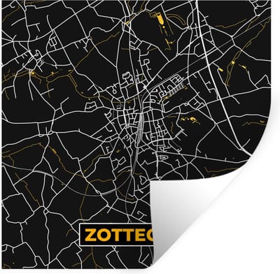 Muurstickers - Sticker Folie - Plattegrond - Stadskaart - Goud - Zottegem - Kaart - 100x100 cm - Plakfolie - Muurstickers Kinderkamer - Zelfklevend Behang XXL - Zelfklevend behangpapier - Stickerfolie