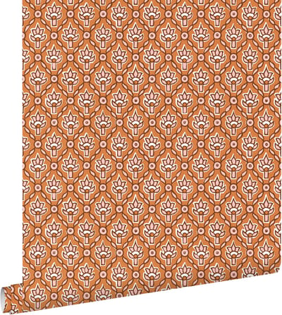 ESTAhome behang vintage bloemen oranje en roze - 50 x 900 cm - 131542