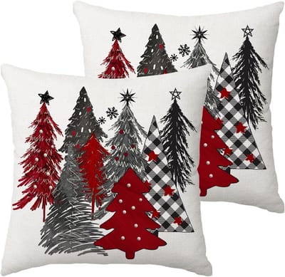 Kerst Kussenhoezen 50x50 cm Set van 2 met Kerstboom Design voor Winterse Decoratie op Bank en Sofa
