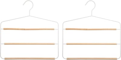 5Five Luxe kledinghanger/broekhanger voor 3 broeken - Set van 2x stuks - wit - 35 x 36 cm - Kledingkast hangers/kleerhangers/broekhangers