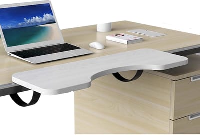 Bureau Extender - Werkplek Verlengstuk - Comfortabel Werken - Montage Zonder Boren - 64x24cm Rond Bord - Wit