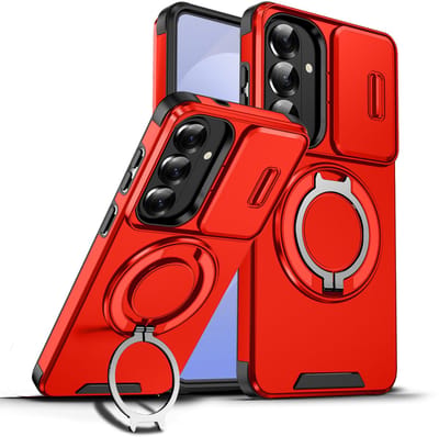 Hoesje Geschikt voor Samsung Galaxy S26 Plus hoesje Rood - Shock Hybrid Armor Hoes met Kickstand Ring en Camera Bescherming - Geschikt voor MagSafe