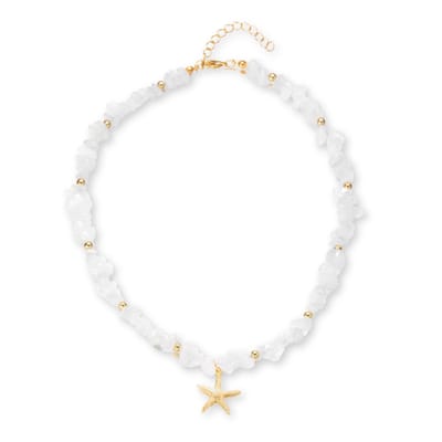 Marama - Ketting Starfish Wit - natuursteen - verstelbaar - gouden details - zeester hanger - zomer - strand - ibiza stijl