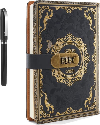 Vintage A5 dagboek met cijferslot en bloemenreliëf, 200 pagina's, notitieboek voor volwassenen, inclusief pen en cadeau-ideeën voor vrienden