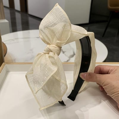 Elegante Dubbellaagse Strik Hoofdband voor Dames - Antislip Haarband met, Zwart/, voor Bruiloft, Feest, Dagelijks - Formele & Casual Kapsel Accessoire wit