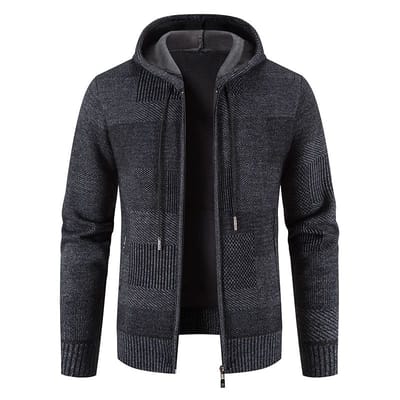 Pull Cardigan Épais en Velours Plus Automne Pull Tricot à Capuche Lâche Surdimensionné Fermeture Éclair Fil Veste Décontractée 4XL black