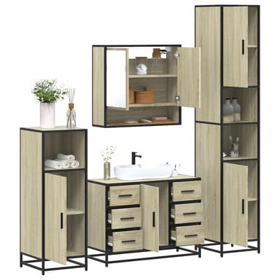vidaXL - 4-delige - Badkamermeubelset - bewerkt - hout - sonoma - eikenkleurig