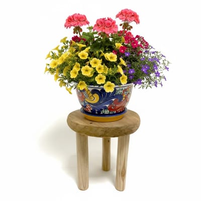 VD Leeden Plantenverhoger - rond - bruin - teak hout - 20 x 22 cm - plantenstandaard - verhoger - krukje