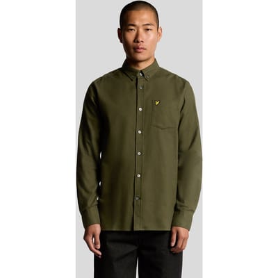 Lyle & Scott Plain Flannel Shirt - met lange mouwen - Heren Donkergroen - Maat S