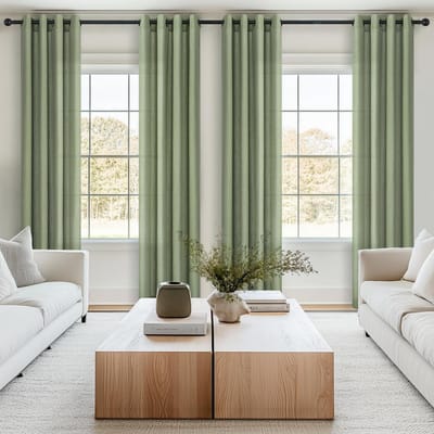 Unyqoos® Gordijnen voor Jongenskamer met Linnenlook en Ingestanste Ringen, Geschikt voor Meerdere Kamers, 140 x 160 cm, Saliegroen
