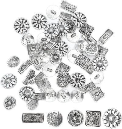50 Stuks Antieke Zilveren Knoppen met Bloemmotief voor Kleding, Jassen en Accessoires - Retro Decoratieve Sluitingen voor Naaiwerk