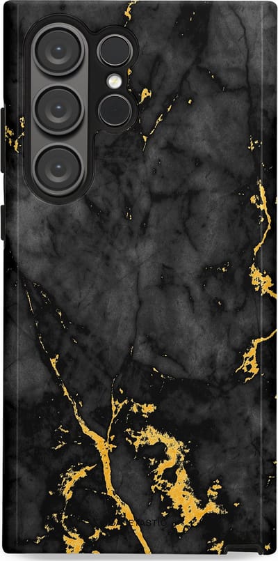 Casetastic hoesje geschikt voor Samsung Galaxy S23 Ultra - Dubbellaagse bescherming - Zwarte Marmer Goud - Fashion Case - Zwart Goud