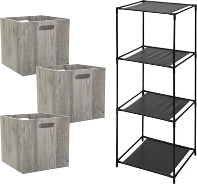 5Five Opbergrek Smartrack - met 3x mandjes stof - grijs - 34 x 98 cm