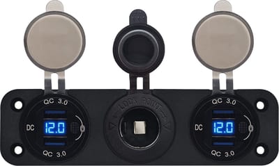 ProRide 12V USB Autolader 2 Poorten - QC3.0 - Voltmeter en 12V/24V Sigarettenplug - Drievoudig inbouw