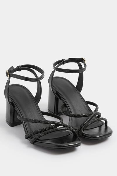 Yours Zwarte Asymmetrische Blokhakken Met Strasssteentjes In Brede Epasvormsize 37EEE