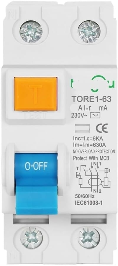 Aardlekschakelaar - Veiligheidsschakelaar - Elektrische Beveiliging - Thermisch Overbelastingsbeveiliging - 2P 16A 63A - Grijs