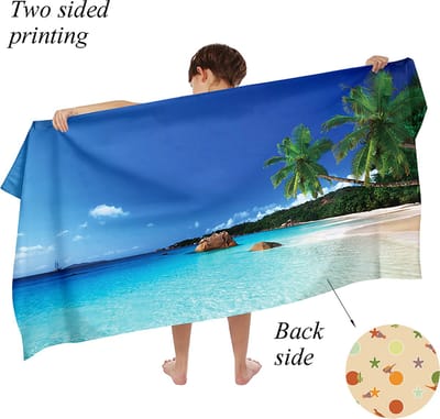 Ulticool Microvezel Handdoek - Tropisch Strand Zee Palmboom - Badhanddoek - Strandhanddoek Zwemhanddoek - Sneldrogend Badlaken - 140 x 70 cm - voor Reizen en Sport – Lichtgewicht Microvezel Reishanddoek - Microfiber Kleed Reis Doek Kinderen - Blauw
