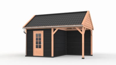 Douglas overkapping zadeldak, 500 x 300, met schuur en achterwand, Westwood Ruiter Basic