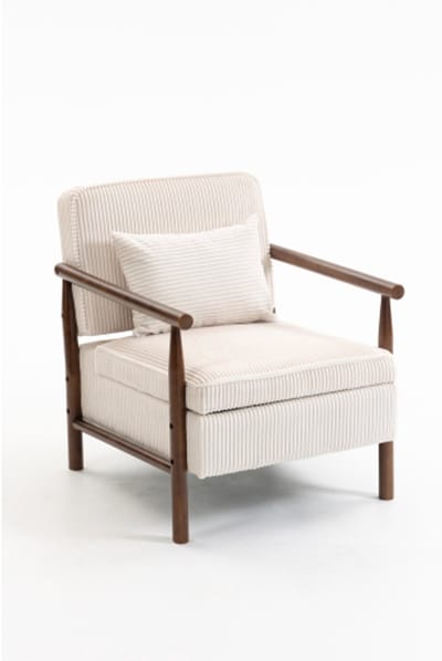 Fauteuil - Accentstoel met houten frame - Schuimvulling en lendenkussen - Opbergruimte onder zitting – Woonkamer – 80 x 61 x 71,9 cm – Wit