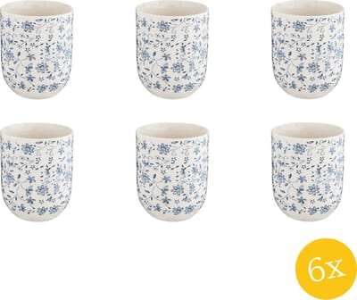 Clayre & Eef Mok set van 6 stuks 100 ml Blauw Porselein Rond Bloemen Theemok