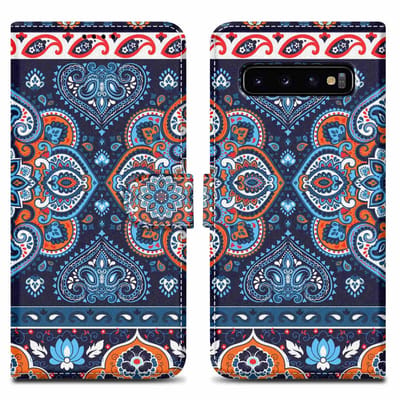Cadorabo Hoesje geschikt voor Samsung Galaxy S10 4G - Design Blauwe Mandala No. 1 - Beschermhoes Case Cover met magnetische sluiting, standaardfunctie en kaartvakje