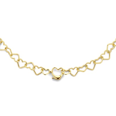 Geelgoud verguld zilveren collier met hartvormige schakels 45 cm – Jonline