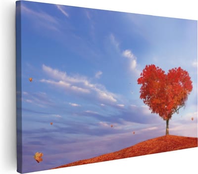 Artaza Canvas Schilderij Boom Hartvorm - 30x20 cm - Klein - Muurdecoratie Liefde - Wanddecoratie Herfst - Schilderijen Op Canvas