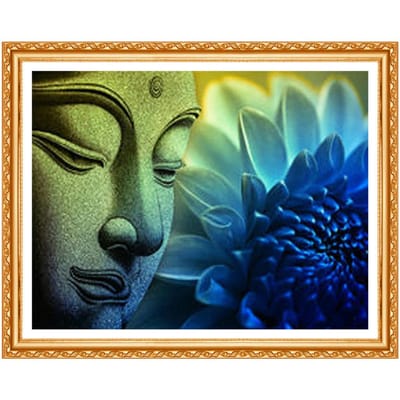 Icône Bouddha&Lotus Peinture Diamant Point de Croix Motif Broderie Strass Ronds Complets Loisir 20X30CM beige