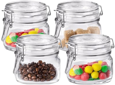 4x Weckpotten/inmaakpotten met klepdeksel en beugelsluiting 500 ml - Inmaakpotten - Weckpotten - D 10,6 cm