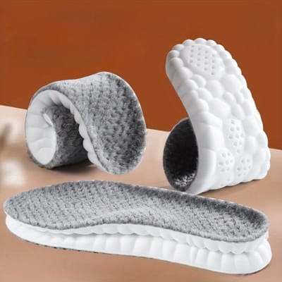 Lot de 2 semelles chauffantes thermiques pour pieds en laine chaude d'hiver en mousse à mémoire de forme pour hommes et femmes, chaussures de sport, coussinets de chaussures auto-chauffants 41-42 gris