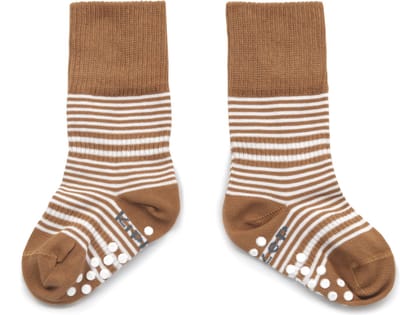 KipKep antislip sokjes - maat 18-24 maanden - Camel, bruin gestreept - Blijf-Sokken - 1 paar - zakken niet af - Stay-on-Socks - biologisch katoen