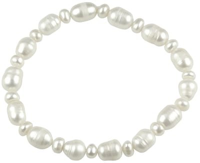 Zoetwater parel armband Big and Small - echte parels - wit - elastisch - luxe sieraden zakje - parel armband dames - wit parel armband - elastisch parel armband - zoetwaterparel