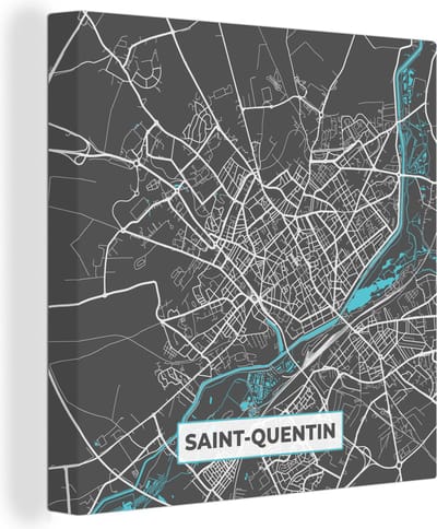Canvas Schilderij Frankrijk - Kaart - Plattegrond - Saint-Quentin - Stadskaart - 20x20 cm - Wanddecoratie