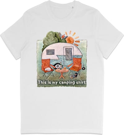 Heren en Dames T Shirt - Camping Kampeer Tafereel - Wit XS