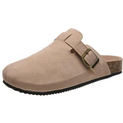 Effenkleurige platte muiltjes voor dames, casual instapschoenen met gespband, comfortabele schoenen voor dames 40 kameel