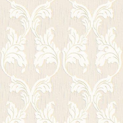 Textiel look behang Profhome 956287-GU textiel behang gestructureerd in textiel look mat beige crèmewit goud 5,33 m2