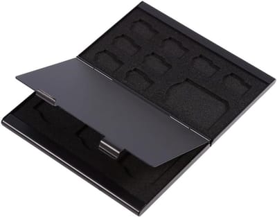 Georganiseerde Opslagdoos voor Geheugenkaarten - Aluminium Bescherming voor TF en SD Kaarten, Compact en Duurzaam 9.5 x 6 x 1 cm (8 Pcs TF & 4 Pcs SD)