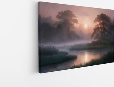Saammp Canvas Schilderij - Natuur - Mistig Landschap - 45x30 - Foto op canvas - Wanddecoratie - Muurdecoratie Woonkamer - Slaapkamer decoratie - Canvas Print