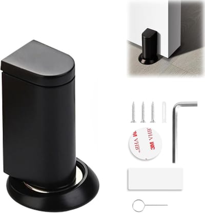 Magnetische Deurstopper - Deurvastzetter Muur - Deuren Open Houden - Verstelbaar en Boorvrij - 7cm x 3cm - Zwart Mat
