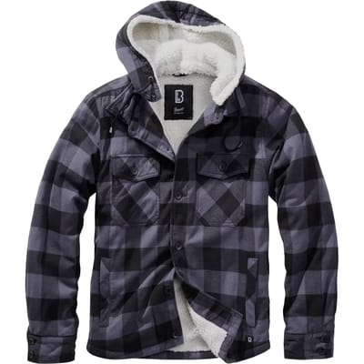 Brandit Lumberjacket Hooded Heren Tussenseizoensjas - zwart/grijs - M