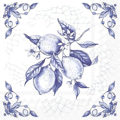 Lunch servetten Lemon on Tile White Blue - IHR - 33x33 cm