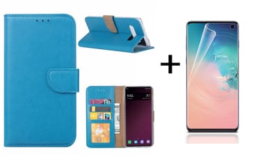 Ntech Hoesje Geschikt Voor Samsung Galaxy S10 Book Hoesje Blauw + PET Folie screenprotector