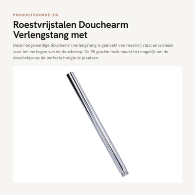 Dailygoods- Douchearm Verlengstang - Roestvrij Stalen Douchearm - 90 Graden Verlengarm - Wandmontage - Gepolijst Chroom - Eenvoudig te Installeren - Doucheverlengarm