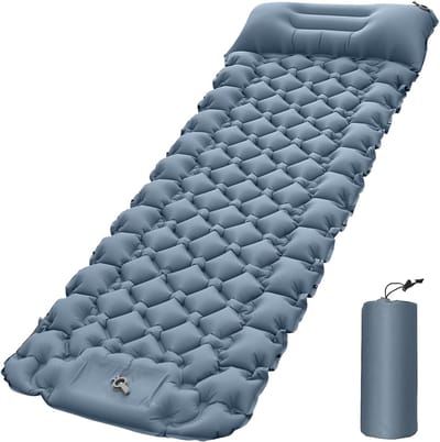 Campingmat Luchtmatras - Slaapmat Wandelmat - Kamperen Wandelen Strand - Voet Opblaasbaar Luchtkussen - 196x68x9 cm - Grijs